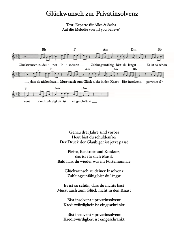 Notenblatt — Glückwunsch zur Privatinsolvenz